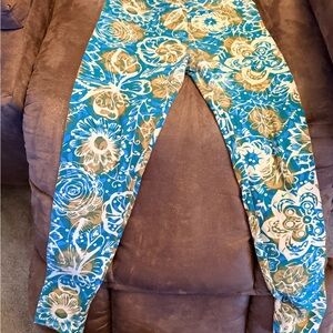 LuLaRoe Blue and Tan Floral Leggings